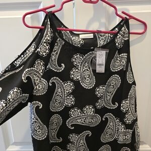 Black and White Paisley Cold Shoulder Top